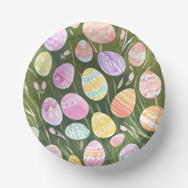 Pastel Easter Eggs | Beautiful Spring Watercolor Paper Plate (Front)