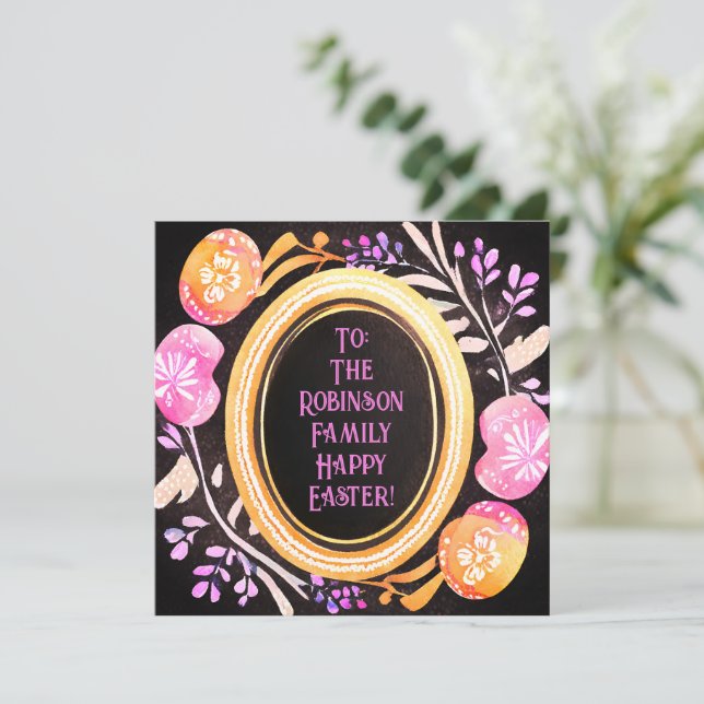 Pastel Easter Eggs & Botanical Frame  Holiday Card (Standing Front)