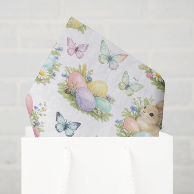 Pastel Easter Eggs & Bunnies Flowers & Butterflies Tissue Paper (Gift Bag)