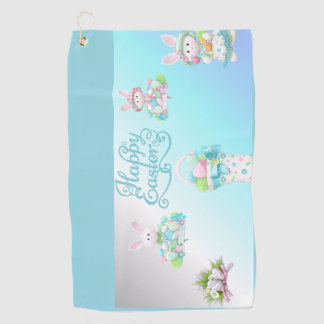 Pastel Easter Eggs & Bunny Mug Golf Towel