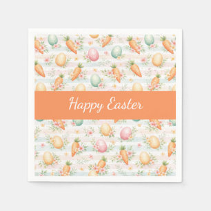 Pastel Easter Eggs & Carrots Watercolor Pattern Napkin