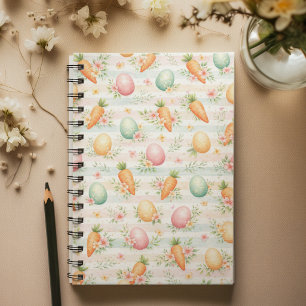 Pastel Easter Eggs & Carrots Watercolor Pattern Notebook