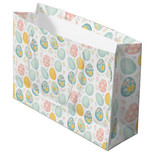 Pastel Easter Eggs Floral Pattern - Cute Spring  Large Gift Bag