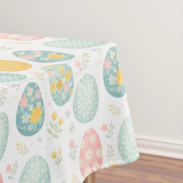 Pastel Easter Eggs Floral Pattern - Cute Spring  Tablecloth (In Situ)