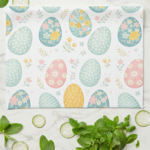 Pastel Easter Eggs Floral Pattern - Cute Spring  Tea Towel