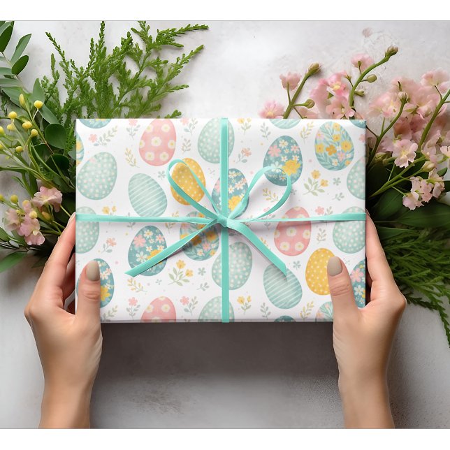 Pastel Easter Eggs Floral Pattern - Cute Spring  Wrapping Paper (Creator Uploaded)
