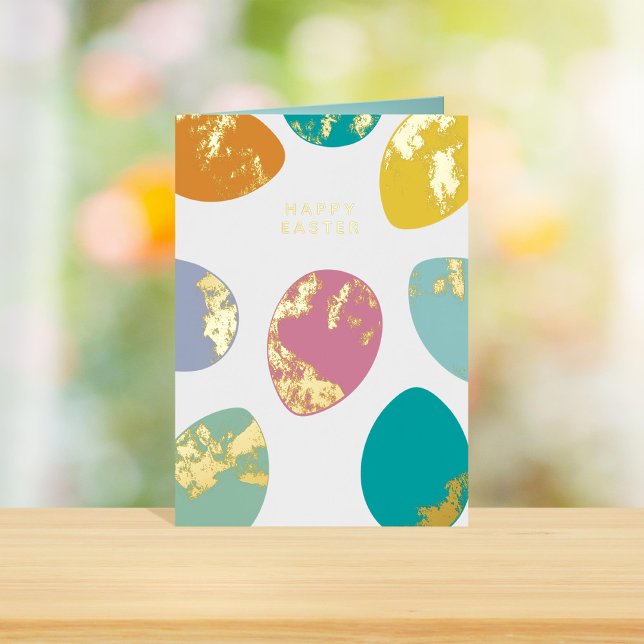 Pastel Easter Eggs Happy Easter Gold Foil Holiday Card (Creator Uploaded)