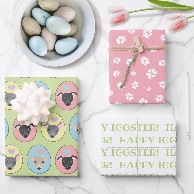 Pastel Easter eggs Italian greyhound Paws Pattern Wrapping Paper Sheet (Creator Uploaded)