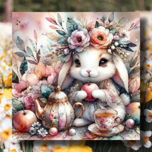 Pastel Easter Garden Tea Party Bunny  Holiday Card