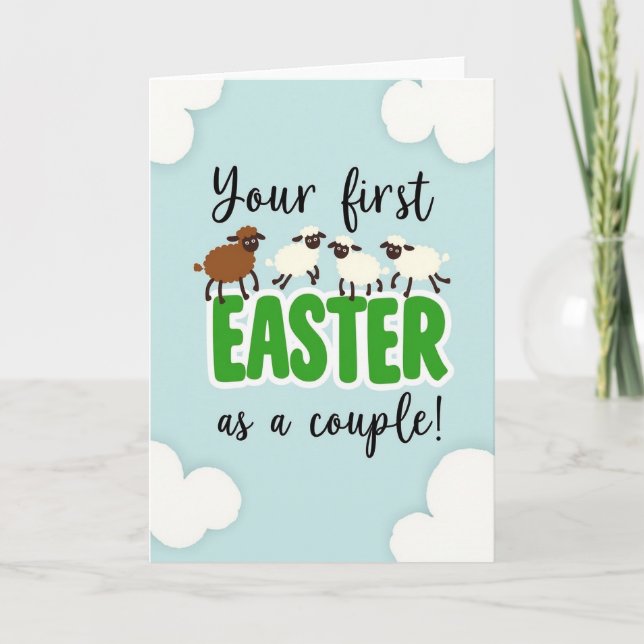 Pastel Easter Sheep Couple Card (Front)