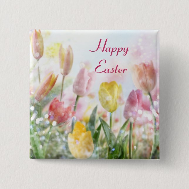 Pastel Easter Tulips 15 Cm Square Badge (Front)