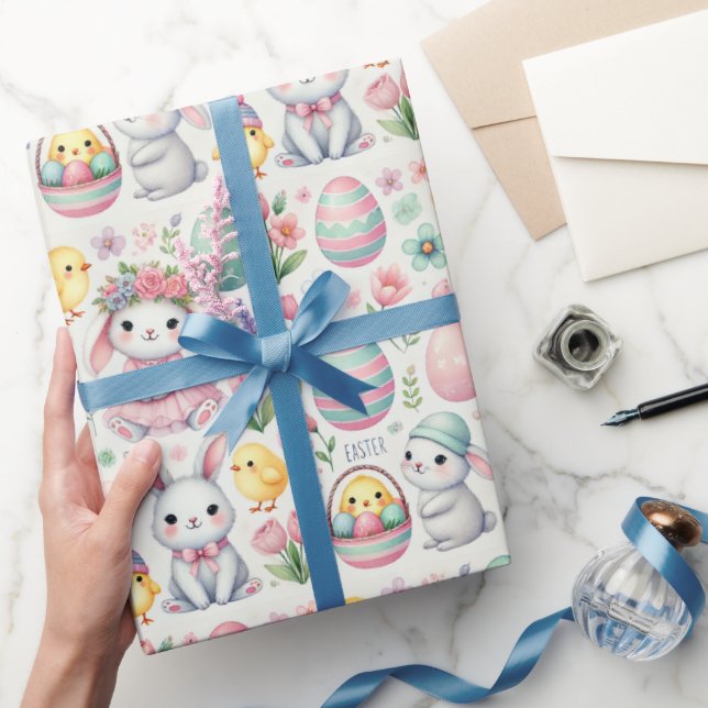 Pastel Easter Wrapping Paper – Cute Bunnies, Eggs (Gifting)