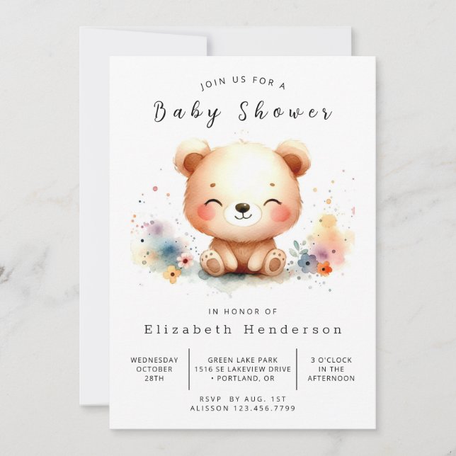 Pastel Editable Bear Baby Shower Invitation (Front)