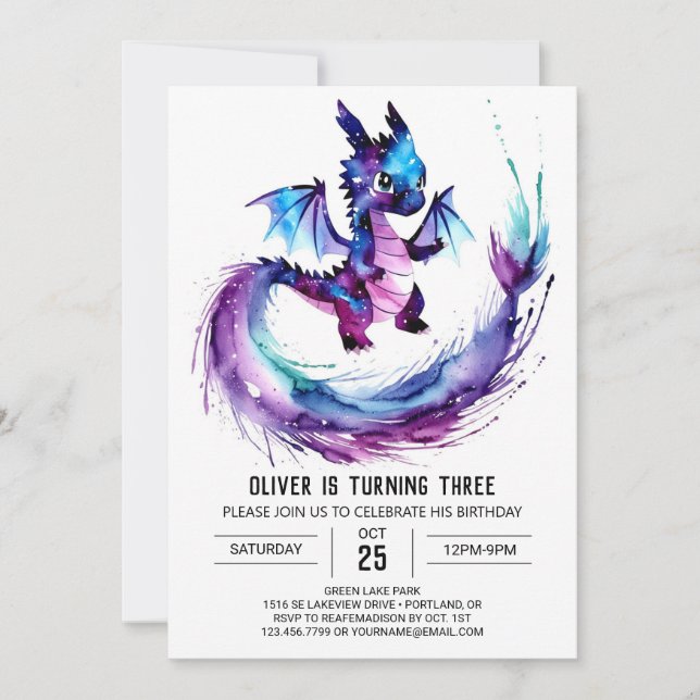 Pastel Editable Dragon Digital Boy Birthday Invitation (Front)