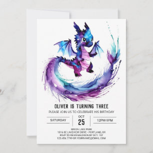 Pastel Editable Dragon Digital Boy Birthday Invitation