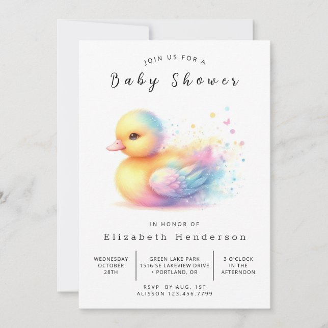 Pastel Editable Duck Baby Shower  Invitation (Front)
