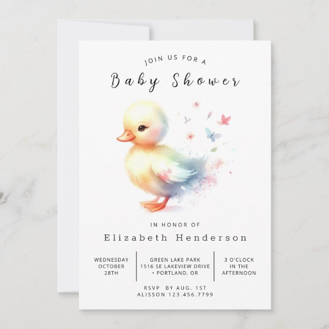 Pastel Editable Duck Baby Shower  Invitation (Front)