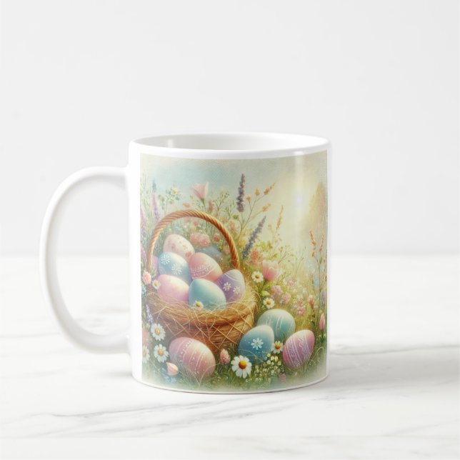 Pastel Eggs and Wildflowers Coffee Mug (Left)