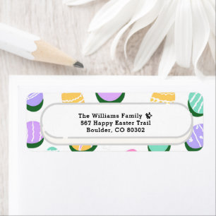 Pastel Eggs & Bunny Footprints Playful Easter Return Address Label