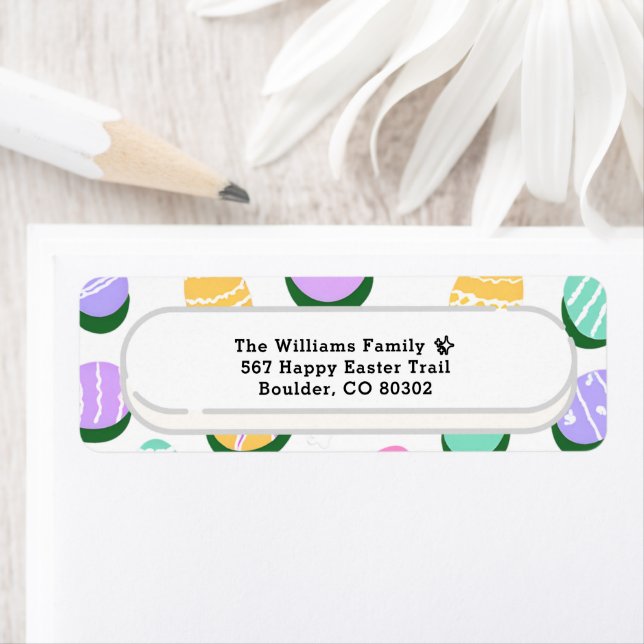 Pastel Eggs & Bunny Footprints Playful Easter Return Address Label (Insitu)