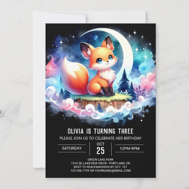  Pastel Elegant Fox Birthday digital Invitation (Front)