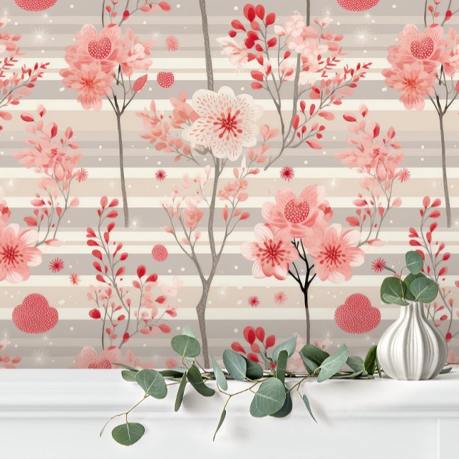 Pastel Elegant Pink Grey Stripe Floral Wallpaper (Creator Uploaded)
