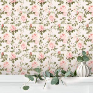 Pastel Elegant Pink Roses Floral Wallpaper