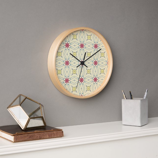 Pastel Elegant Retro Geometric Pattern Clock (Office)