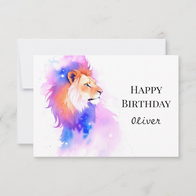 Pastel Elegant Wild Lion Birthday Card (Front)