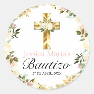 Pastel Elegante Bautizo Amarillo Bebé Classic Round Sticker