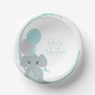 Pastel Elephant Baby Girl Script Baby Shower   Paper Plate