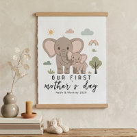 Pastel Elephant Mum Baby First Mothers Day Art