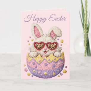 Pastel Embroidered Bunny Easter personalised Card