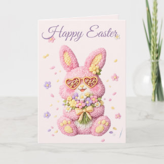 Pastel Embroidered Bunny Easter personalized Card