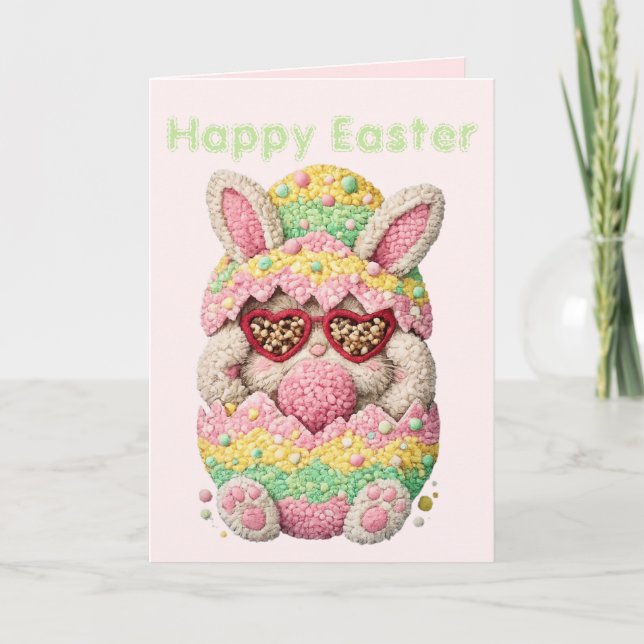 Pastel Embroidered Bunny Easter personalized Card (Front)