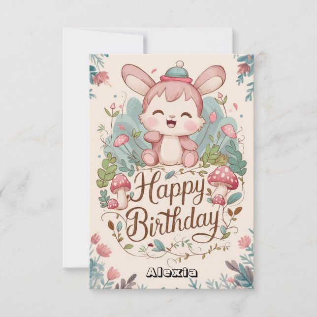 Pastel Enchanted Bunny Digital Birthday Card (Front)