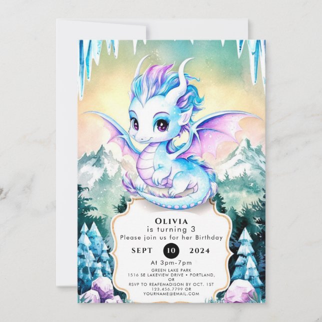 Pastel Enchanted Dragon Birthday Invitation (Front)