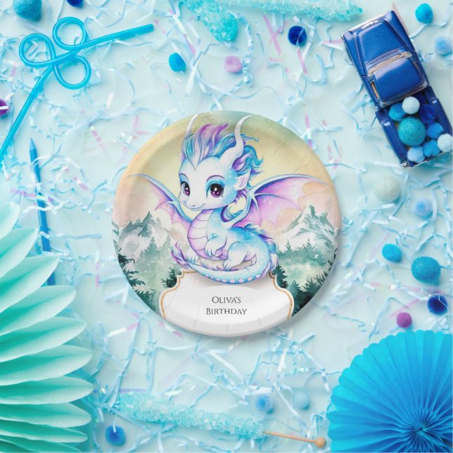 Pastel Enchanted Dragon Birthday Paper Plate (Party)