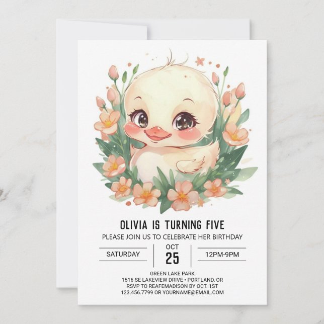 Pastel Enchanted Duck Birthday Invitation (Front)