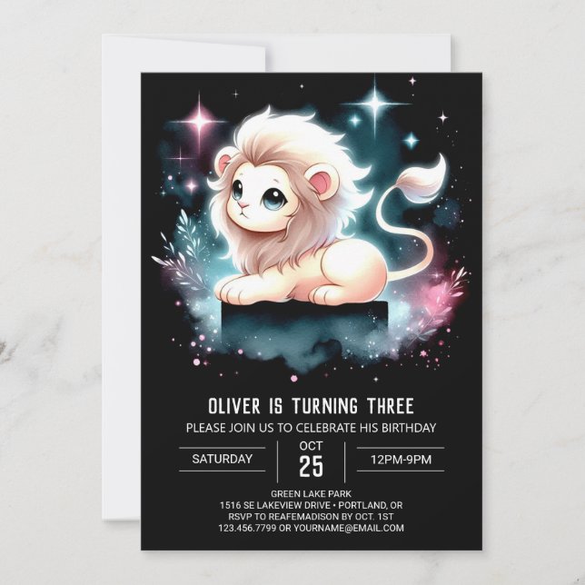 Pastel Enchanted Lion Birthday Invitation (Front)