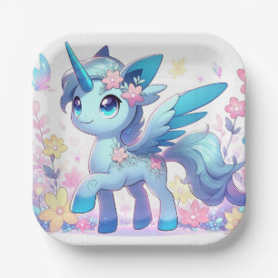 Pastel Enchanted Unicorn Baby Shower Paper Plate