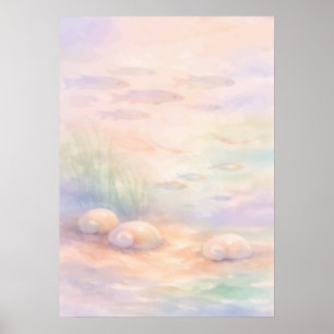 Pastel Estuary Life Watercolor Coastal Art Poster