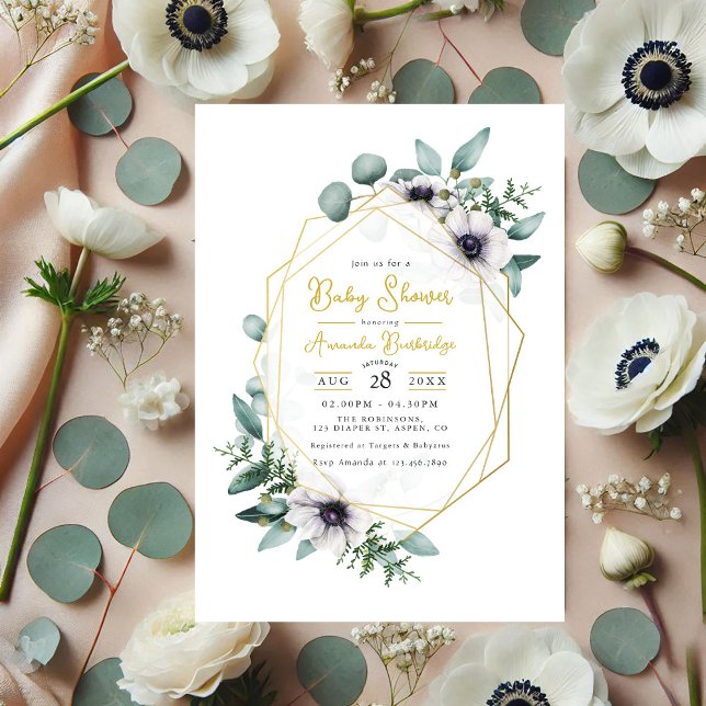 Pastel Eucalyptus Anemone Geometric Baby Shower Invitation (Pastel Eucalyptus Anemone Geometric Baby Shower Invitation)