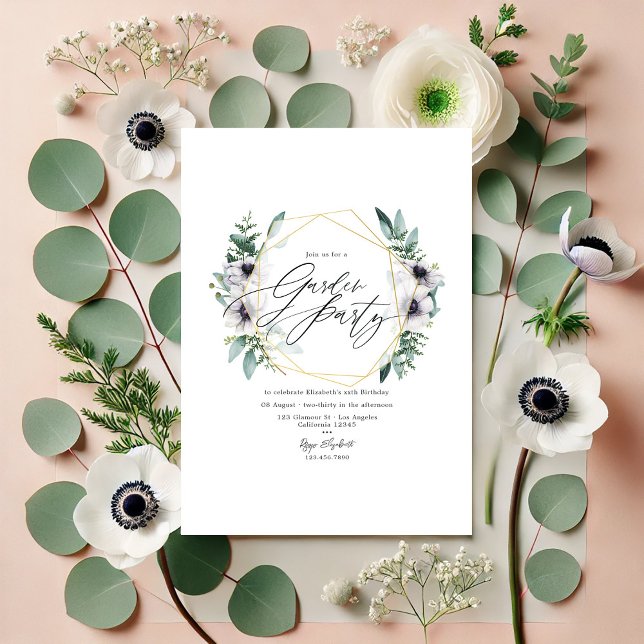 Pastel Eucalyptus Anemone Geometric Garden Party Invitation (Pastel Eucalyptus Anemone Geometric Garden Party Invitation)
