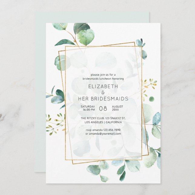 Pastel Eucalyptus Geometric Bridesmaids Luncheon Invitation (Front/Back)