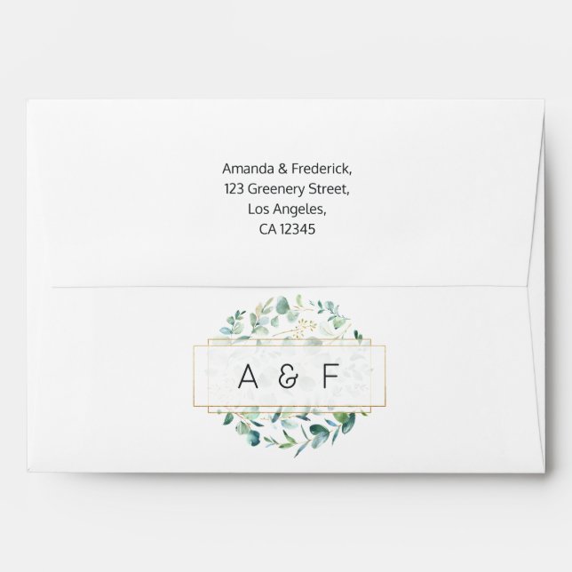 Pastel Eucalyptus Geometric Greenery Wedding Envelope (Back (Top Flap))