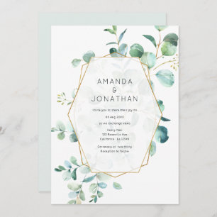 Pastel Eucalyptus Geometric Greenery Wedding Invitation