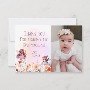 Pastel Fairy First Magic Birthday Photo Thank You Card