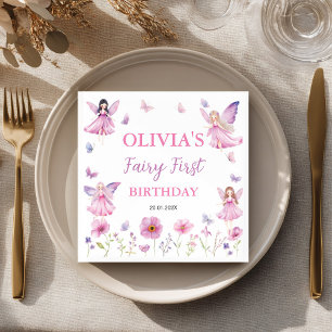 Pastel Fairy Floral Garden Butterfly Birthday Napkin