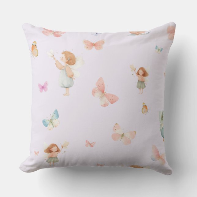 Pastel Fairy Pattern Cute Butterfly Nursery Design Cushion (Front)